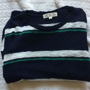 Striped blue white green shrug shoulder Sweater